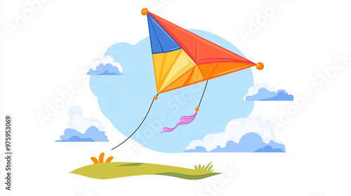 Kite, a simple flat illustration, bright colors, vector graphic, white background