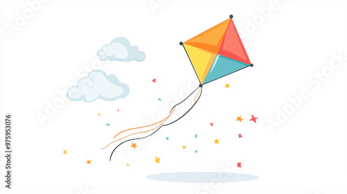 Kite, a simple flat illustration, bright colors, vector graphic, white background