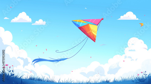 Kite, a simple flat illustration, bright colors, vector graphic, white background