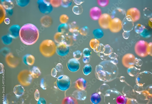 Colorful shampoo bubbles float abundantly in the water, creating a vibrant and playful visual display. 