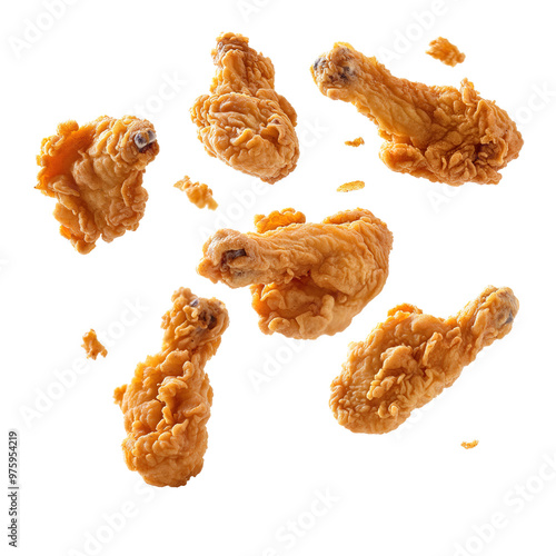 flaying Fried chicken wings isolated on transparent background Remove png, Clipping Path, pen tool