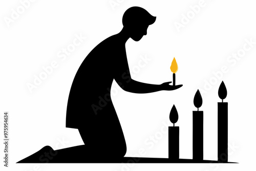 Lighting candles to symbolize hope and renewal, silhouette black color vector art illustration