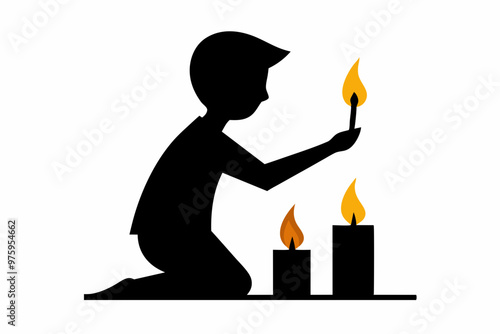 Lighting candles to symbolize hope and renewal, silhouette black color vector art illustration