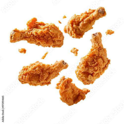 flaying Fried chicken wings isolated on transparent background Remove png, Clipping Path, pen tool