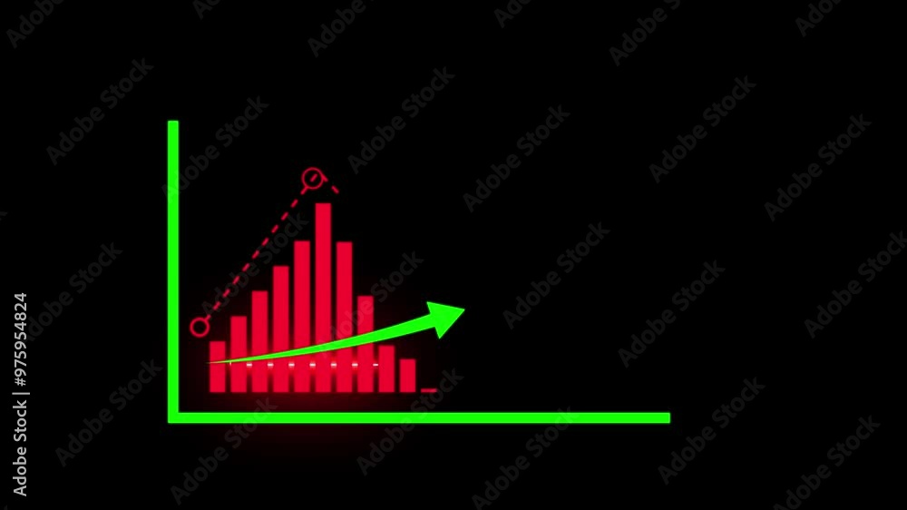 Neon business graph chart Bar chart with growing percentage. Stock charts OPENER on blue technologic, on black background. Neon business graph chart Bar chart with growing percentage. Stock charts OPENER on blue technologic, on black background.