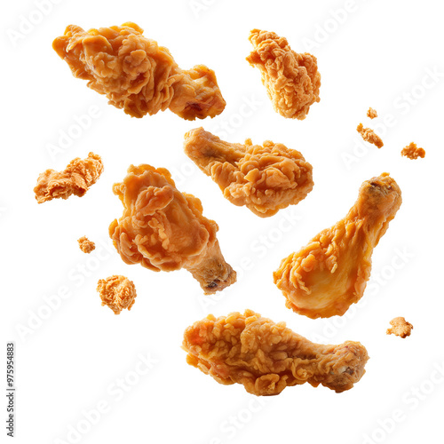 flaying Fried chicken wings isolated on transparent background Remove png, Clipping Path, pen tool
