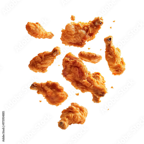 flaying Fried chicken wings isolated on transparent background Remove png, Clipping Path, pen tool