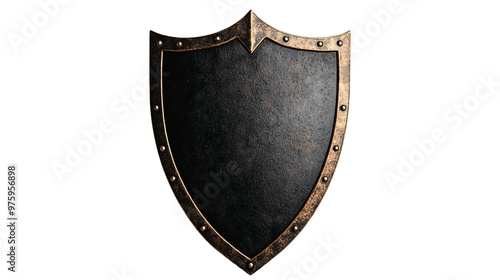Medieval black metal shield with bronze trim