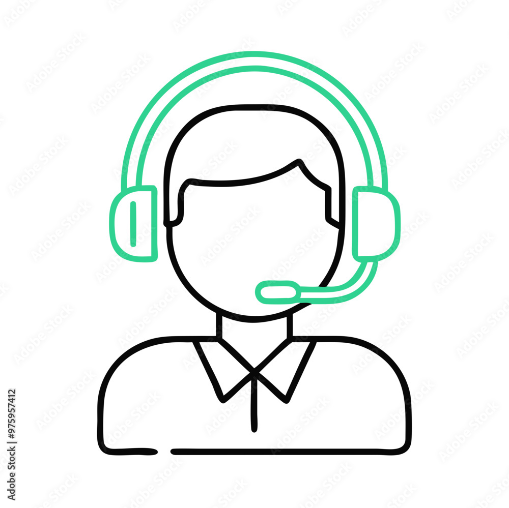 Customer support icon featuring a person with a headset on a clean background for service graphics Customer support icon featuring a person with a headset on a clean background for service graphics