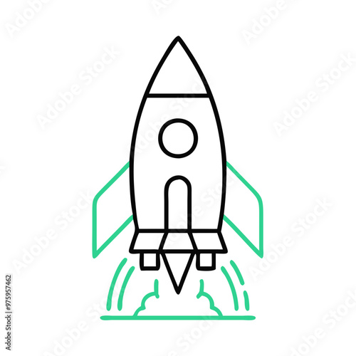 Rocket icon symbolizing rapid growth with smoke trails in a minimalist style on a clean background