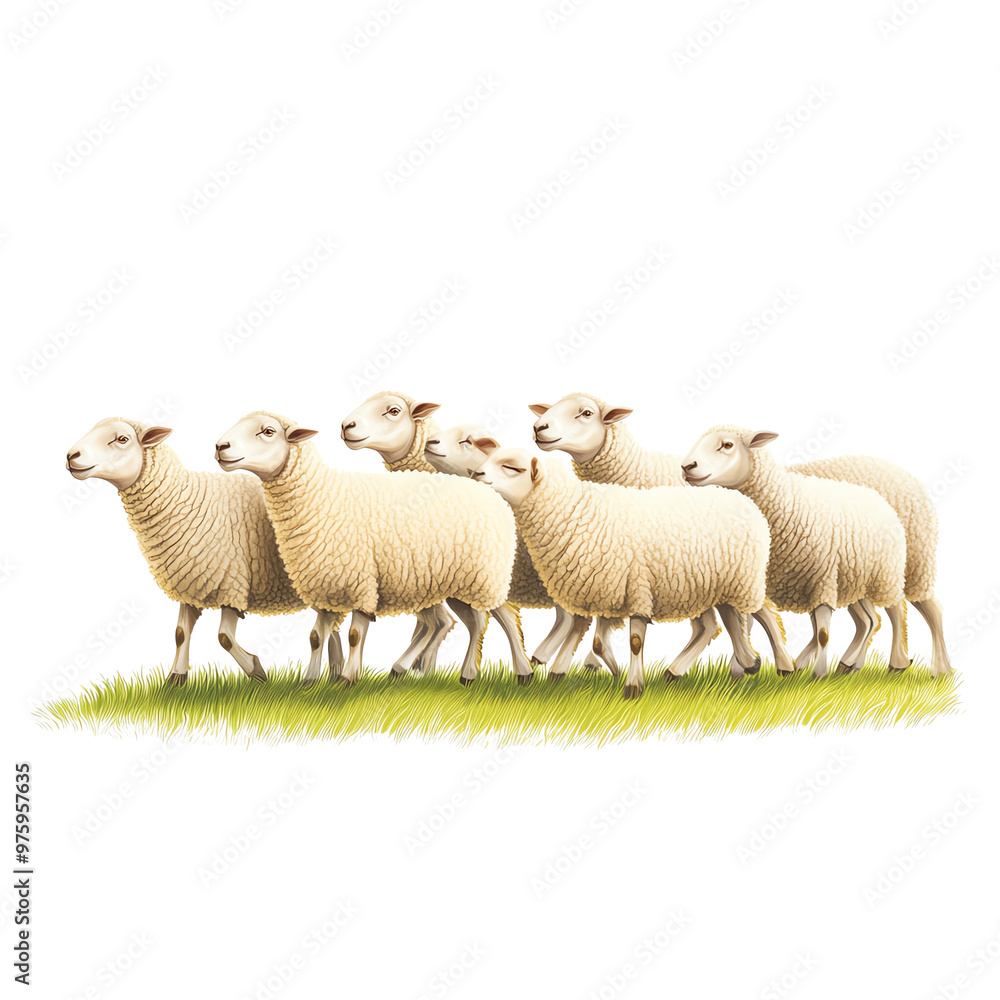 Fototapeta premium a flock of sheep standing on a grassy field