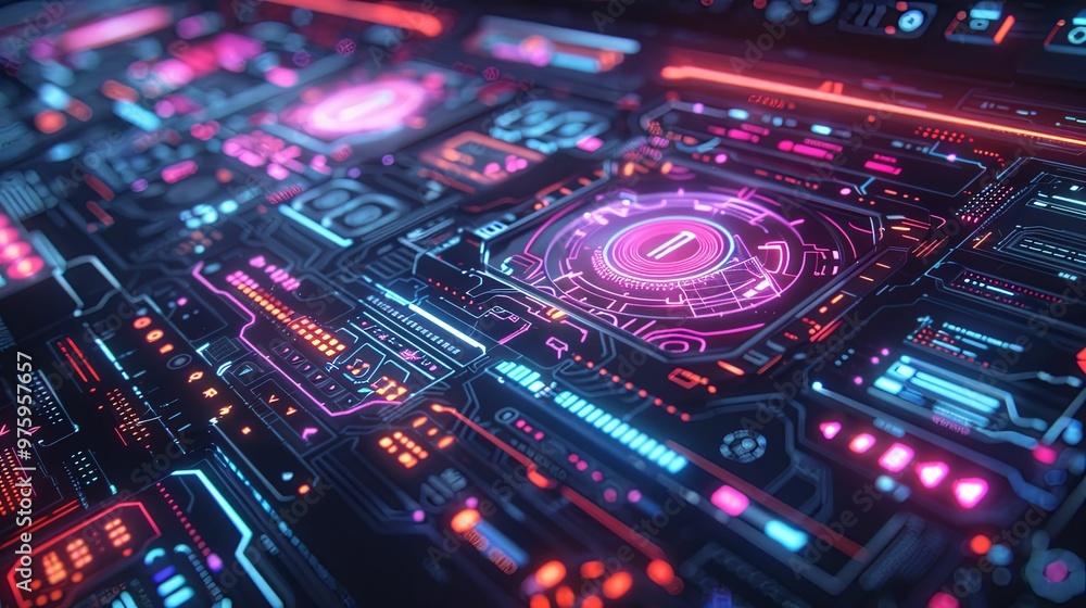 Futuristic Technology Interface with Glowing Lines and Circular Display Futuristic Technology Interface with Glowing Lines and Circular Display