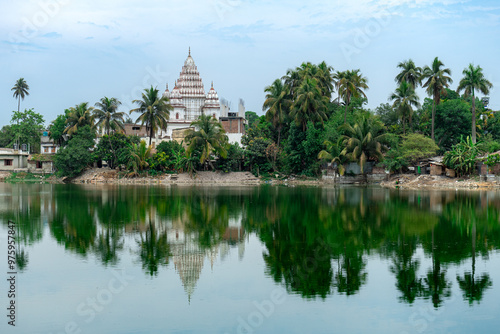 Obraz na płótnie Shiva Temple, at Puthia Rajbari complex view from the pond, in Puthia, Bangladesh. Pancha Ratna Shiva Temple. w salonie