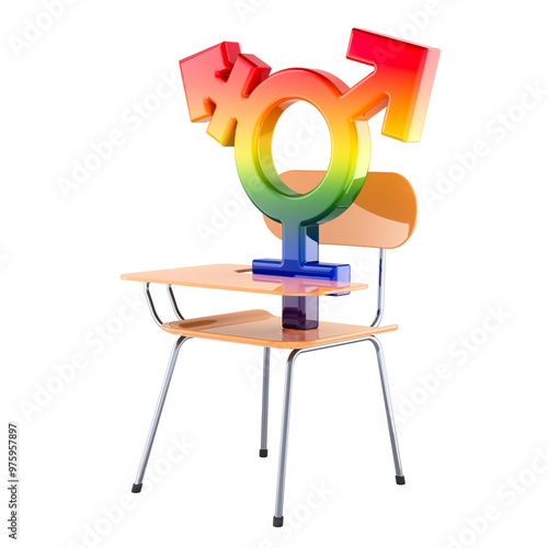 School desk with transgender symbol, 3D rendering isolated on transparent background photo