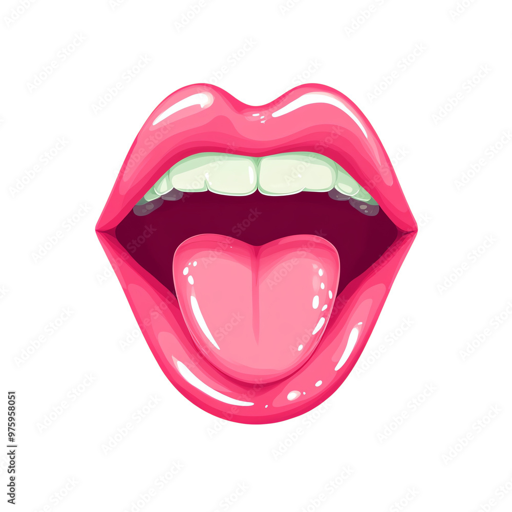Illustrated cartoon mouth with tongue sticking out, highlighting colorful Illustrated cartoon mouth with tongue sticking out, highlighting colorful
