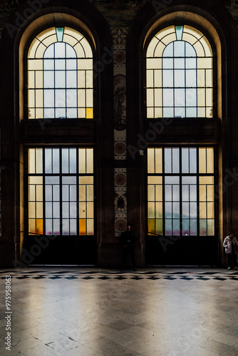 stained glass window in sao bento station