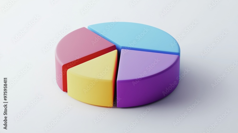 Fototapeta premium A segmented 3D pie chart with raised portions, set against a minimalist white background, emphasizing key data points and trends in business analysis.