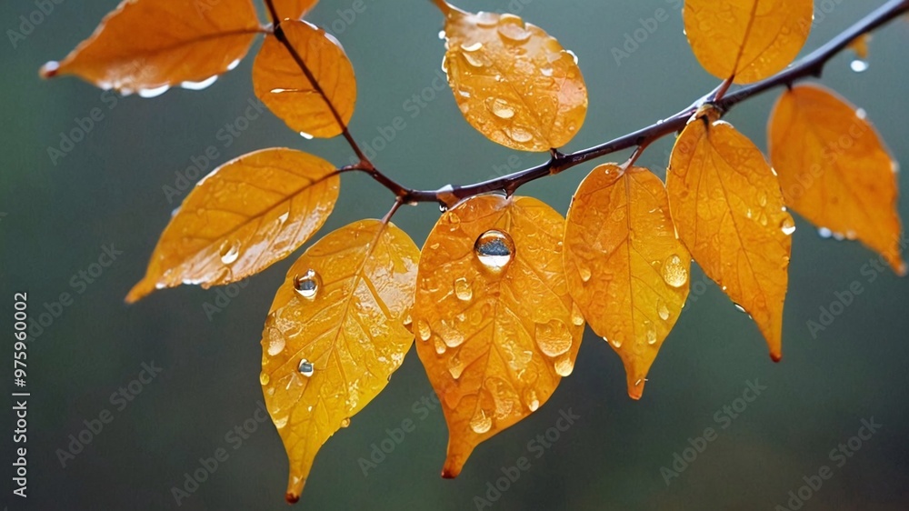 Close-up of autumn leaves with rain drops. Close-up of autumn leaves with rain drops.