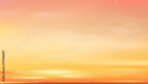 Sunset Sky Background,Autumn orange,yellow sunrise cloud over beach,Vector Summer sky with yellow,pink color in eveing,Nature landscape in winter sunlight,Cartoon Horizon Spring sundown by the Sea