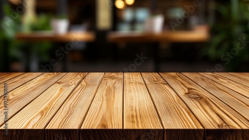 Wooden Tabletop With Blurred Cafe Background