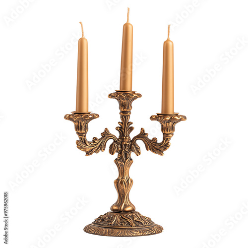 Elegant brass candelabra with three burning candles