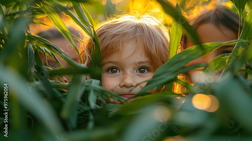 Wallpaper Mural Child Hiding In Tall Grass  Peeking Out With Curious Eyes Torontodigital.ca