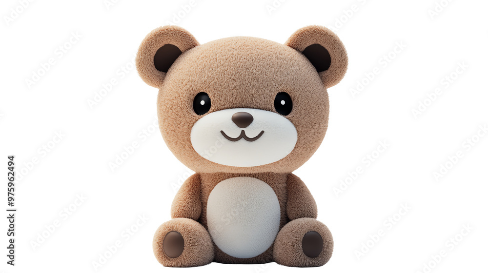 Cute plush teddy bear with a soft, warm brown color sitting and smiling Cute plush teddy bear with a soft, warm brown color sitting and smiling