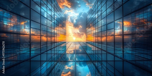 Wallpaper Mural Sunset Reflected in Glass Facade of Modern Skyscrapers Torontodigital.ca