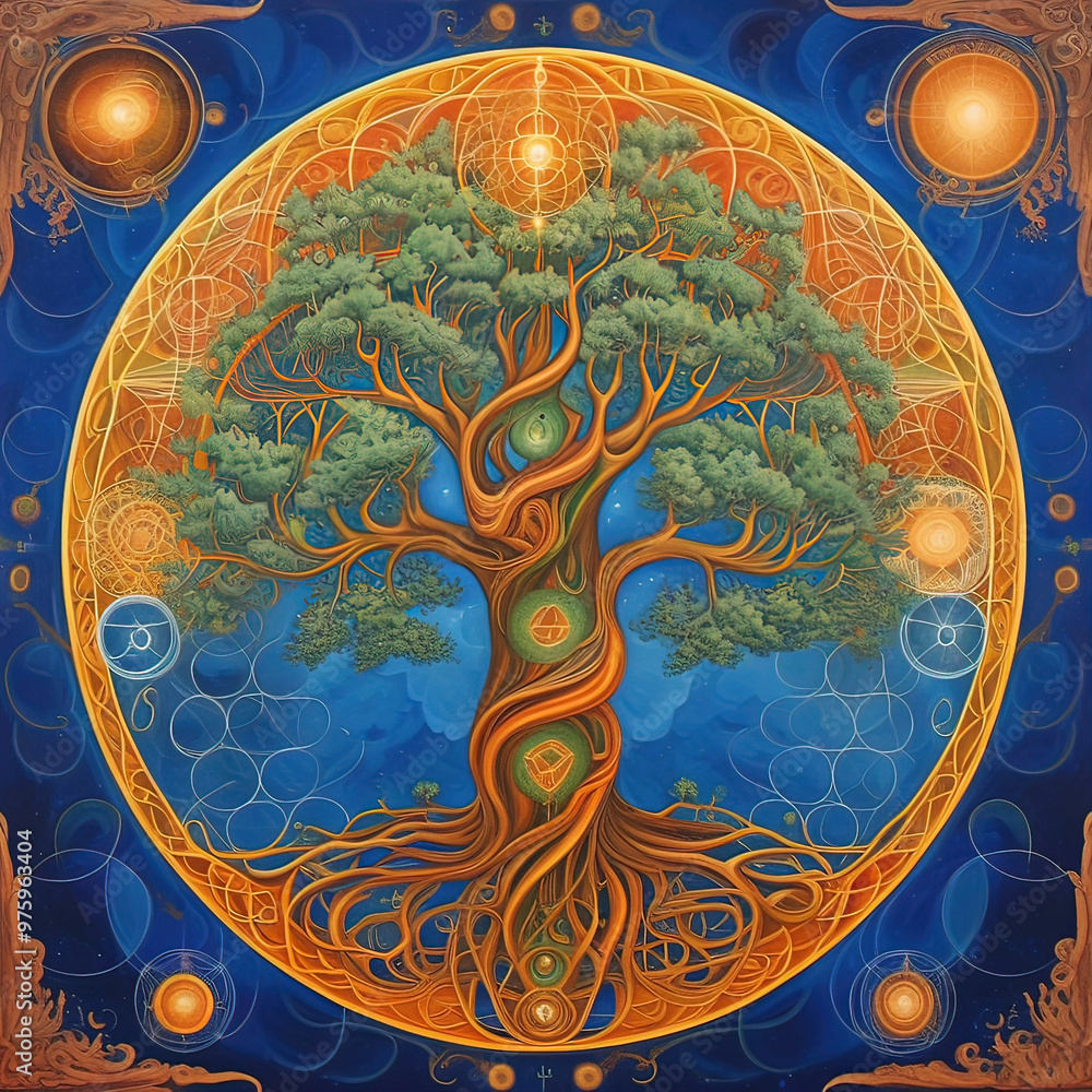 Naklejka premium sacred tree of life, sacred geometric patterns
