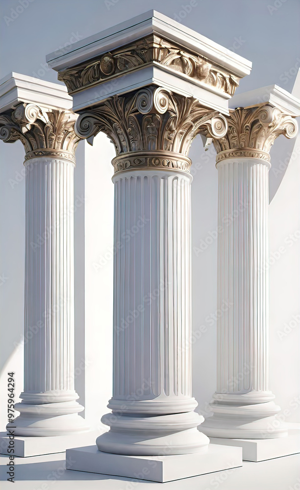 Obraz premium white greek column on a white background, richly decorated capital with an ornament