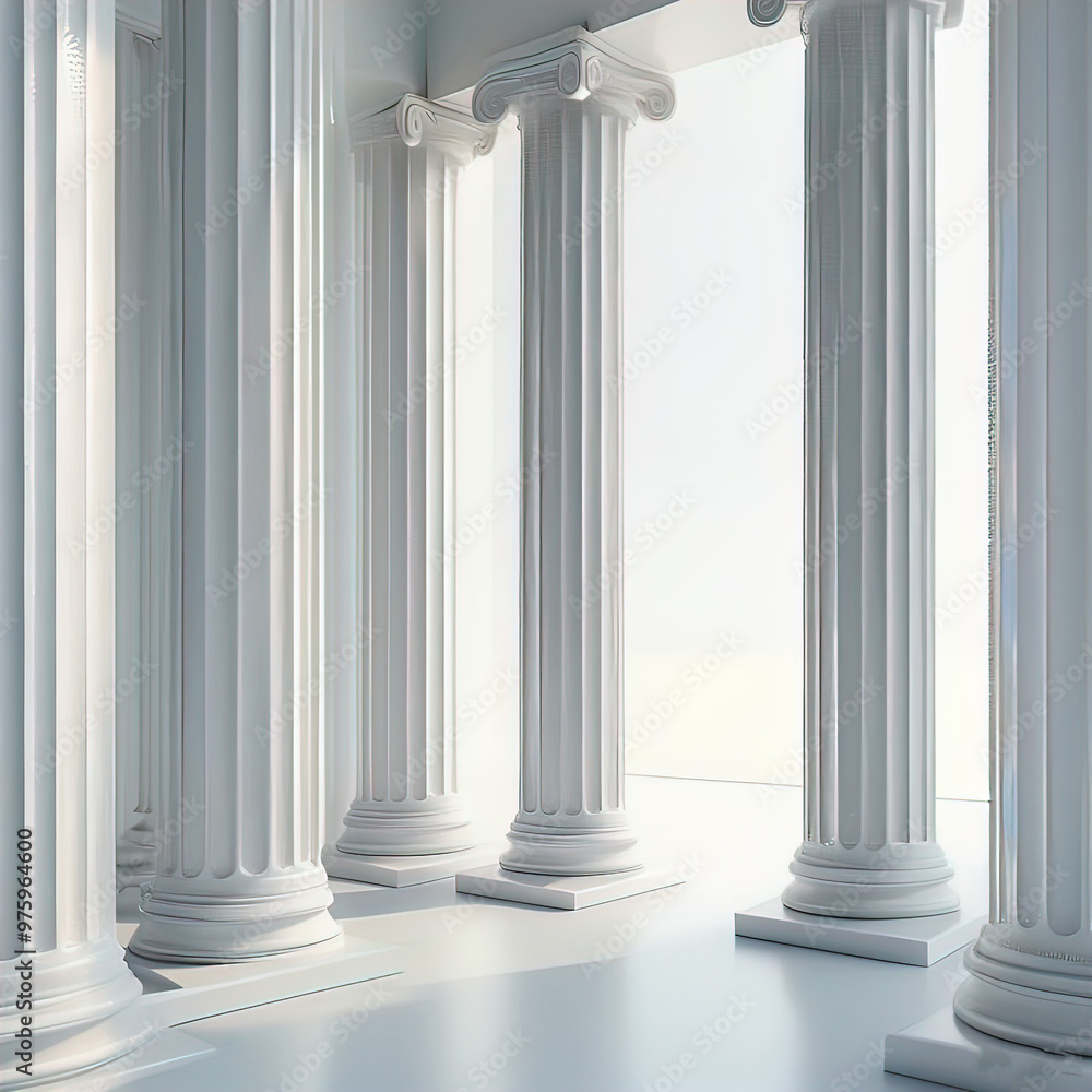 white greek column on a white background, richly decorated capital with an ornament white greek column on a white background, richly decorated capital with an ornament