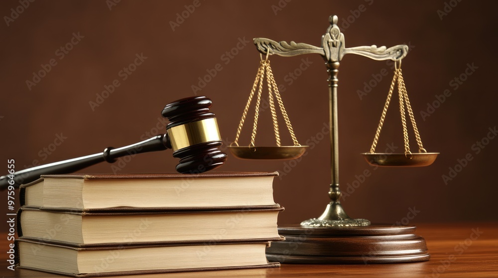Law book, scales of justice, and judge gavel resting on a sound block, symbolizing justice and legal authority. Law book, scales of justice, and judge gavel resting on a sound block, symbolizing justice and legal authority.