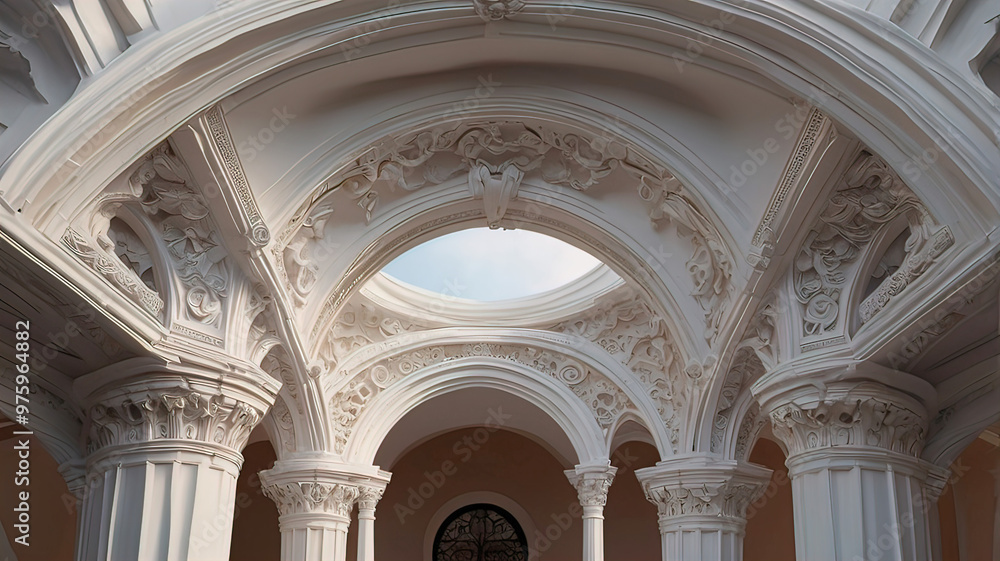 Fototapeta premium white sculpture arch in the renaissance style, round arch,