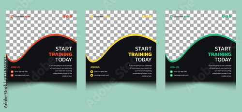 Simple clean elegant minimal modern unique creative corporate professional abstract company business fitness gym square sports ad advertising web social media banner post template design.