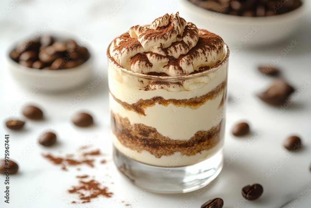 Classic Tiramisu in Glass with Cocoa and Coffee Beans Classic Tiramisu in Glass with Cocoa and Coffee Beans