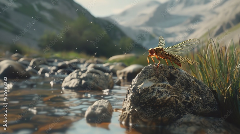Fototapeta premium stonefly near river wallpaper