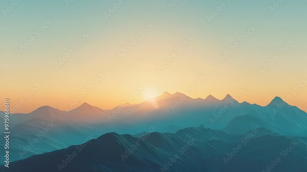 Peaceful Mountain Sunset with Warm Glow and Empty Sky for Copy Space Peaceful Mountain Sunset with Warm Glow and Empty Sky for Copy Space