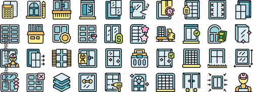 Window installation and repair service concept icons set. Outline set of window installation and repair service concept vector icons for web design isolated on white background