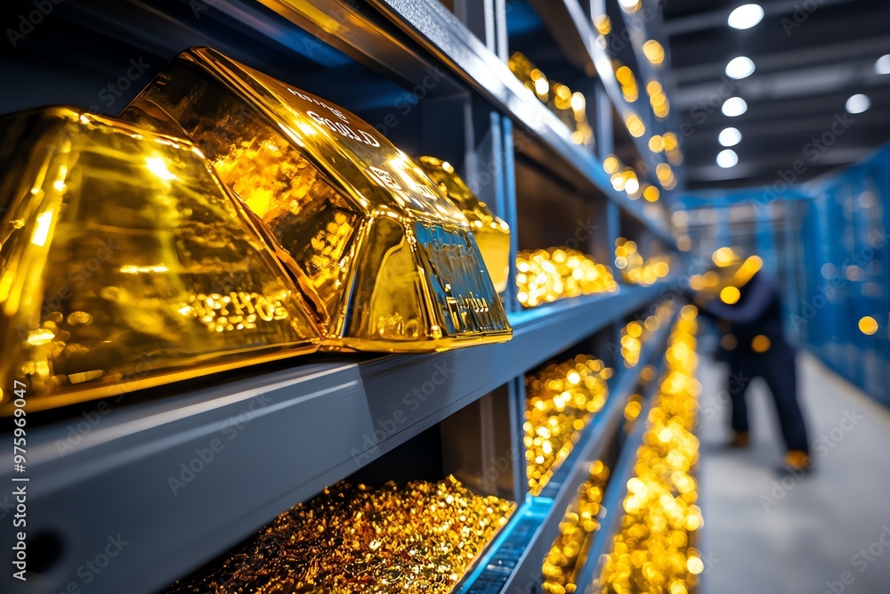 A gold vault being inspected by security, highlighting the physical security and reliability of investing in gold A gold vault being inspected by security, highlighting the physical security and reliability of investing in gold