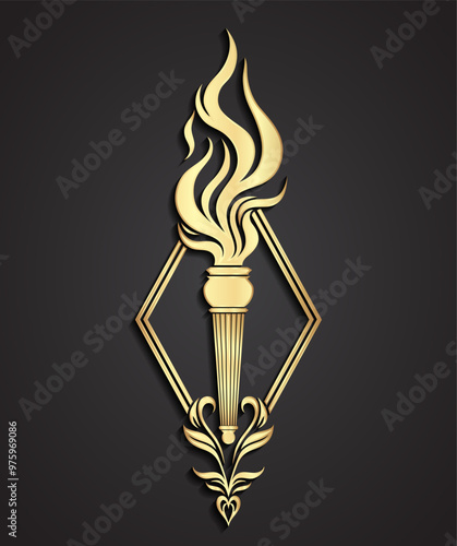 torch logo 3d gold art deco stile symbol