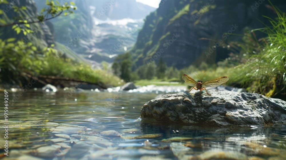 Fototapeta premium stonefly near river wallpaper