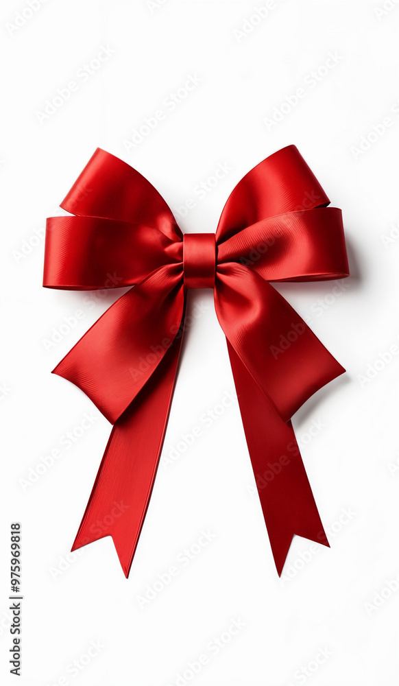 A red Christmas ribbon and bow isolated on a white background. A red Christmas ribbon and bow isolated on a white background.