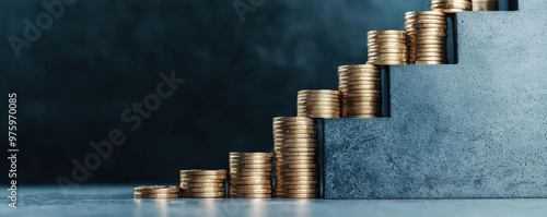 A creative representation of wealth growth, featuring a staircase of stacked coins symbolizing financial progress and success.
