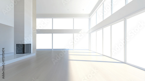 Wallpaper Mural Interior of a great room with wrap-around double-high floor-to-ceiling windows, cutout to transparency for custom background Torontodigital.ca