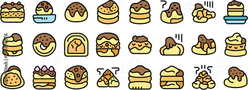 Souffle icons set. Outline set of souffle vector icons color flat isolated on white