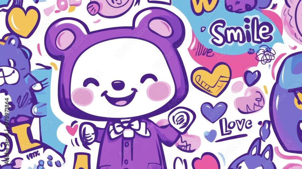 Colorful Cartoon Bear Character With Cheerful Expressions Against Playful Backgrounds Colorful Cartoon Bear Character With Cheerful Expressions Against Playful Backgrounds