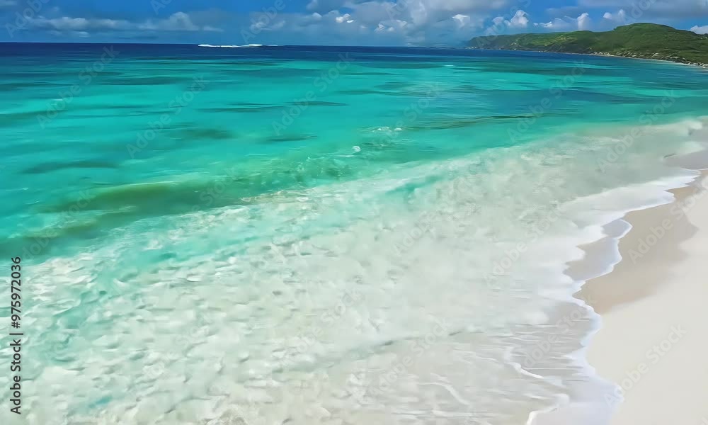 A serene beach with crystal turquoise waters gently caressing a pristine sandy shore. A serene beach with crystal turquoise waters gently caressing a pristine sandy shore.