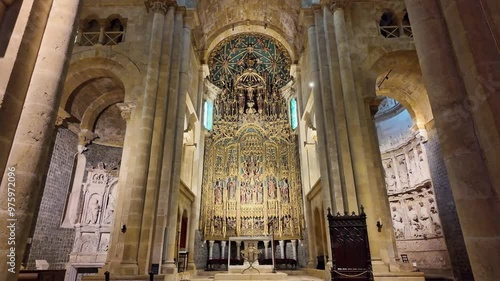 Interior of the Old Cathedral of Coimbra, Se Velha at Coimbra, Portugal. A Romanesque Roman Catholic church started in 12th century.