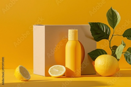 orange juice bottle and lemon