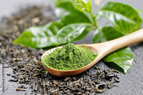 green tea and spoon